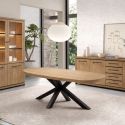 Table repas 200cm plateau ovale aspect bois finition Houston Oak pied métal étoile - HOUSTON