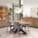 Table repas 200cm plateau ovale aspect bois finition Houston Oak pied métal étoile - HOUSTON