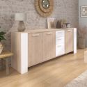 Buffet 3 portes aspect chêne et 3 tiroirs façades blanches - YOUENN