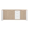 Buffet 3 portes aspect chêne et 3 tiroirs façades blanches - YOUENN