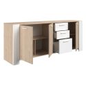 Buffet 3 portes aspect chêne et 3 tiroirs façades blanches - YOUENN