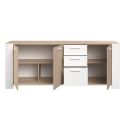 Buffet 3 portes aspect chêne et 3 tiroirs façades blanches - YOUENN