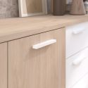 Buffet 3 portes aspect chêne et 3 tiroirs façades blanches - YOUENN