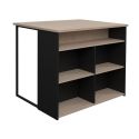 Ilot de cuisine avec rangement plateau aspect bois socle noir et pieds métal - CHUCK