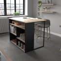 Ilot de cuisine avec rangement plateau aspect bois socle noir et pieds métal - CHUCK