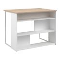 Ilot de cuisine avec rangement plateau aspect bois socle blanc et pieds métal - HUBERT