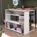 Ilot de cuisine avec rangement plateau aspect bois socle blanc et pieds métal - HUBERT