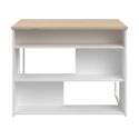 Ilot de cuisine avec rangement plateau aspect bois socle blanc et pieds métal - HUBERT