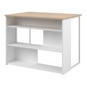 Ilot de cuisine avec rangement plateau aspect bois socle blanc et pieds métal - HUBERT