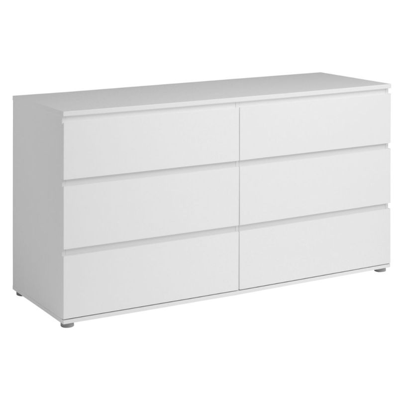 Commode 6 tiroirs en mélaminé blanc sans poignées - NELIO BLANC