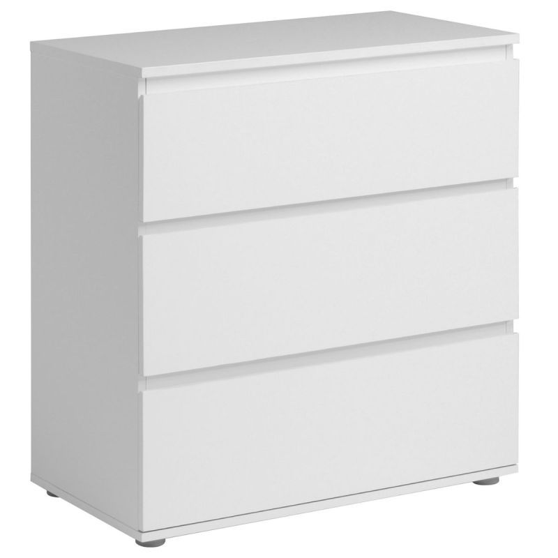 Commode 3 tiroirs en mélaminé blanc sans poignées - NELIO BLANC