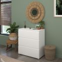 Commode 3 tiroirs en mélaminé blanc sans poignées - NELIO BLANC