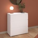 Commode 3 tiroirs en mélaminé blanc sans poignées - NELIO BLANC