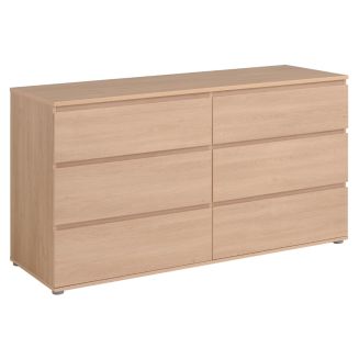 Commode 6 tiroirs en mélaminé aspect bois sans poignées - NELIO CHENE