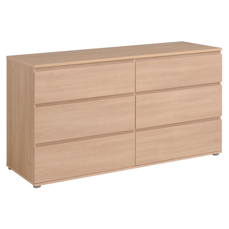 Commode 6 tiroirs en mélaminé aspect bois sans poignées - NELIO CHENE