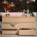 Commode 6 tiroirs en mélaminé aspect bois sans poignées - NELIO CHENE