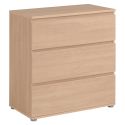 Commode 3 tiroirs en mélaminé aspect bois sans poignées - NELIO CHENE
