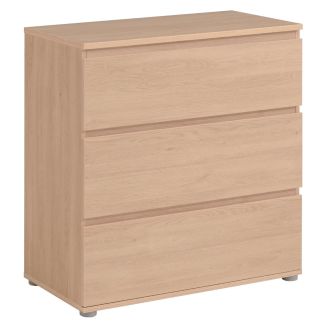 Commode 3 tiroirs en mélaminé aspect bois sans poignées - NELIO CHENE