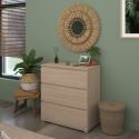Commode 3 tiroirs en mélaminé aspect bois sans poignées - NELIO CHENE