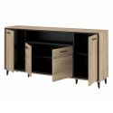 Buffet 4 portes 1 niche éclairée aspect chêne avec poignées, pieds et encadrement noir - OSTAREL