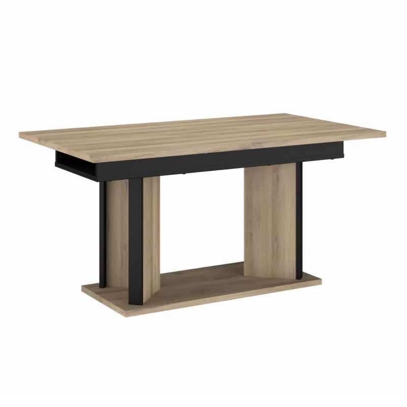 Table repas extensible 160-200cm aspect chêne piètement central avec encadrement noir - OSTAREL