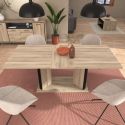Table repas extensible 160-200cm aspect chêne piètement central avec encadrement noir - OSTAREL