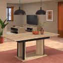 Table repas extensible 160-200cm aspect chêne piètement central avec encadrement noir - OSTAREL