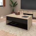 Table basse avec plateau relevable de 45 à 67 cm aspect chêne et noir - OSTAREL