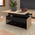 Table basse avec plateau relevable de 45 à 67 cm aspect chêne et noir - OSTAREL