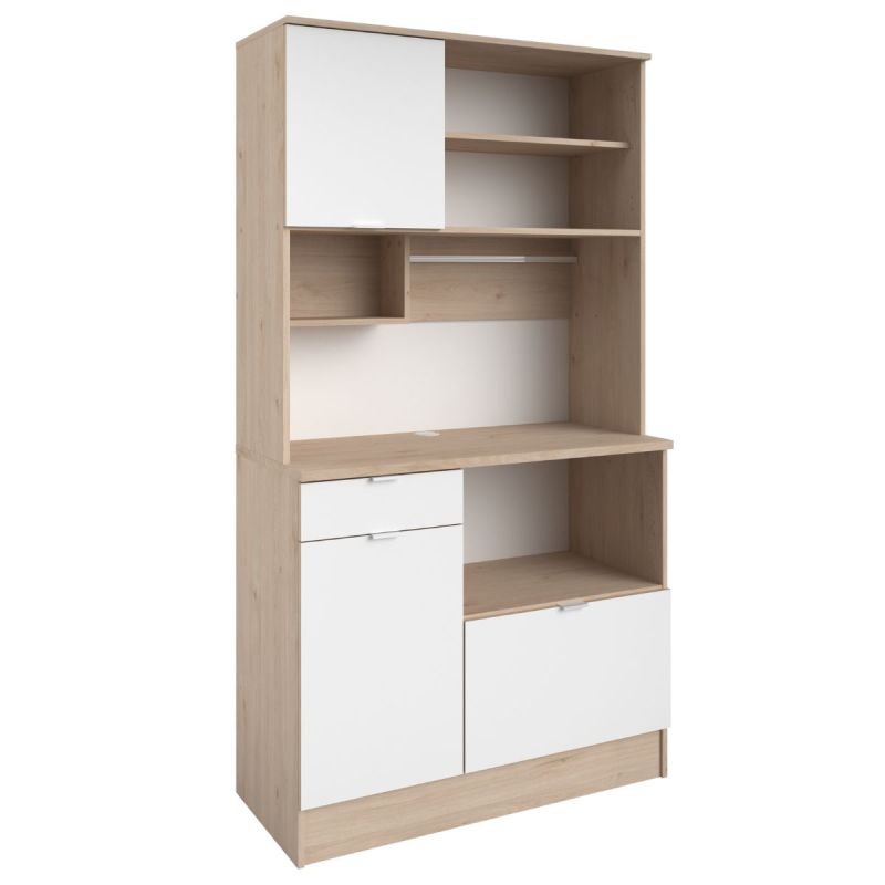 Buffet vaisselier multi rangements aspect bois et blanc - SOAZIC