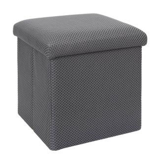 Pouf coffre carré pliable en tissu texturé maille 3D gris - ELECTRON