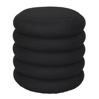 Pouf rangement rond en tissu texturé maille 3D noir - ELECTRON