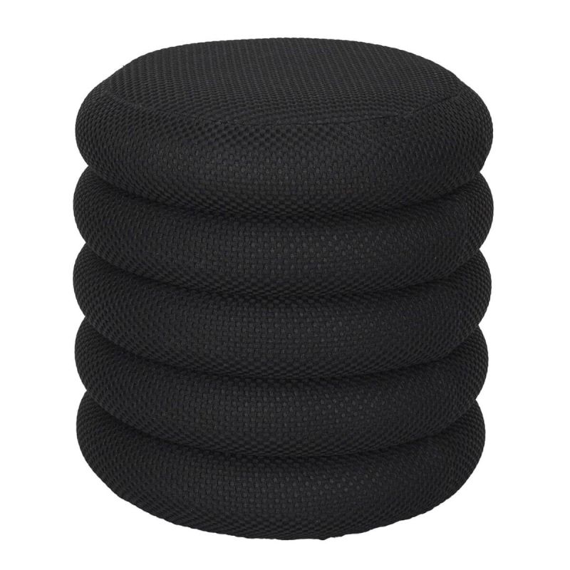 Pouf rangement rond en tissu texturé maille 3D noir - ELECTRON