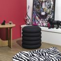 Pouf rangement rond en tissu texturé maille 3D noir - ELECTRON