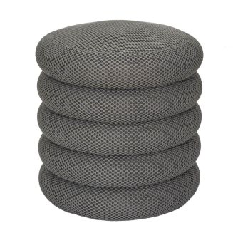 Pouf rangement rond en tissu texturé maille 3D gris - ELECTRON