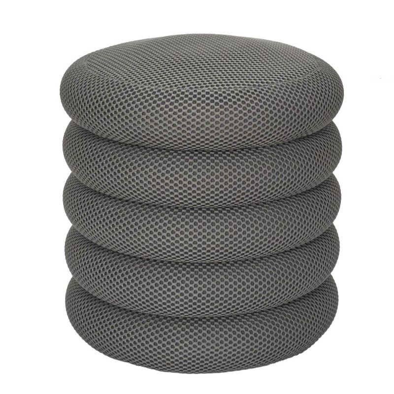 Pouf rangement rond en tissu texturé maille 3D gris - ELECTRON