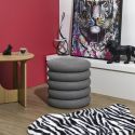 Pouf rangement rond en tissu texturé maille 3D gris - ELECTRON