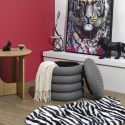 Pouf rangement rond en tissu texturé maille 3D gris - ELECTRON