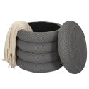 Pouf rangement rond en tissu texturé maille 3D gris - ELECTRON