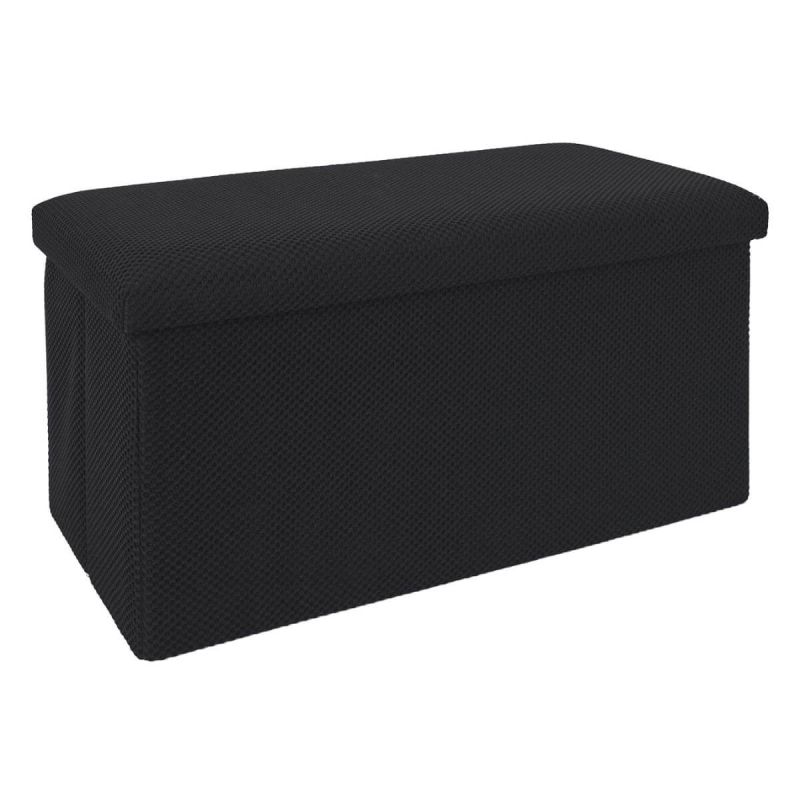 Banc coffre pliable en tissu texturé maille 3D noir - ELECTRON