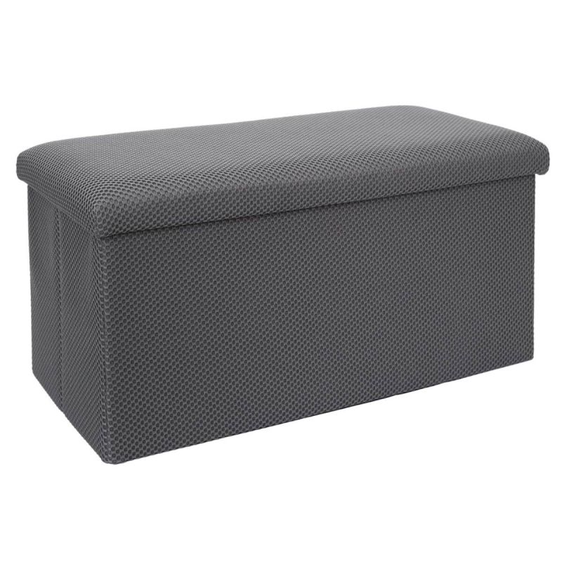Banc coffre pliable en tissu texturé maille 3D gris - ELECTRON