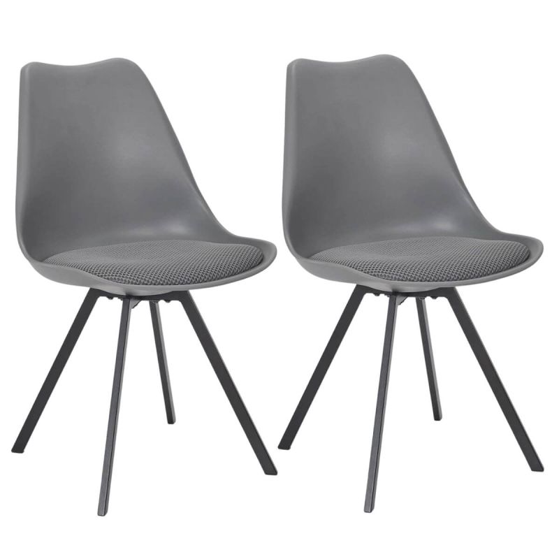 Lot de 4 chaises coque plastique et coussin en tissu texturé maille 3D gris - ELECTRON