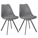 Lot de 2 chaises coque plastique et coussin en tissu texturé maille 3D gris - ELECTRON