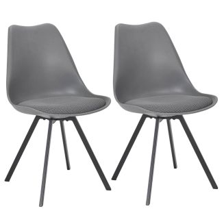 Lot de 2 chaises coque plastique et coussin en tissu texturé maille 3D gris - ELECTRON