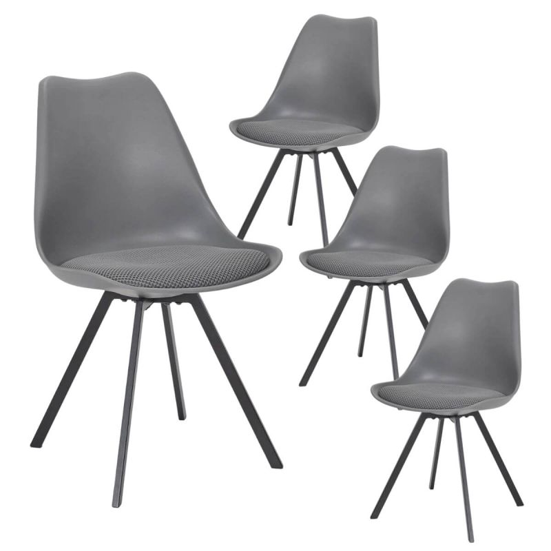 Lot de 4 chaises en tissu texturé maille 3D gris - ELECTRON