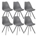 Lot de 6 chaises coque plastique et coussin en tissu texturé maille 3D gris - ELECTRON
