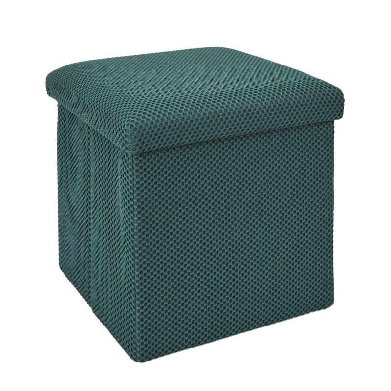 Pouf coffre carré pliable en tissu texturé maille 3D bleu - ELECTRON
