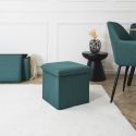 Pouf coffre carré pliable en tissu texturé maille 3D bleu - ELECTRON