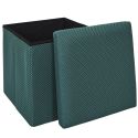 Pouf coffre carré pliable en tissu texturé maille 3D bleu - ELECTRON