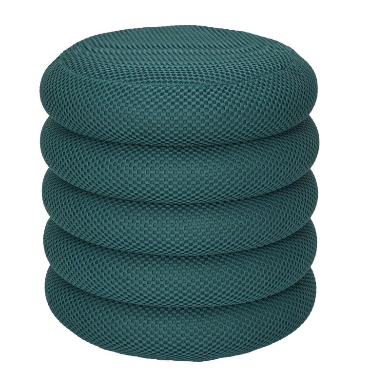 Pouf rangement rond en tissu texturé maille 3D bleu - ELECTRON